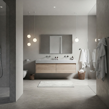 Posadzka z mikrocemenu w łazience z lustrem